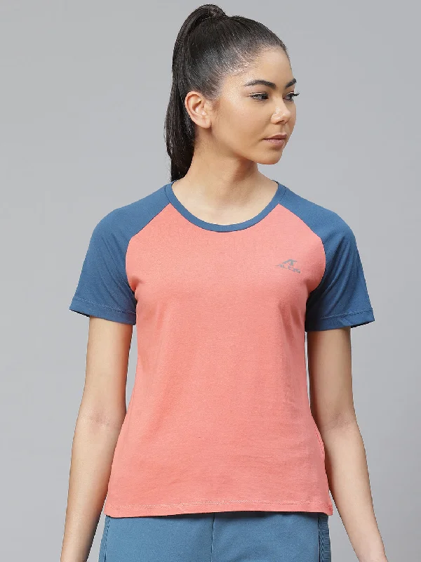 Alcis Women Pink Solid Slim Fit Round Neck T-shirt Fleece Fabric Down Fabric Feather Fabric Alcis Women Pink Solid Slim Fit Round Neck T-shirt Fleece Fabric Down Fabric Feather Fabric