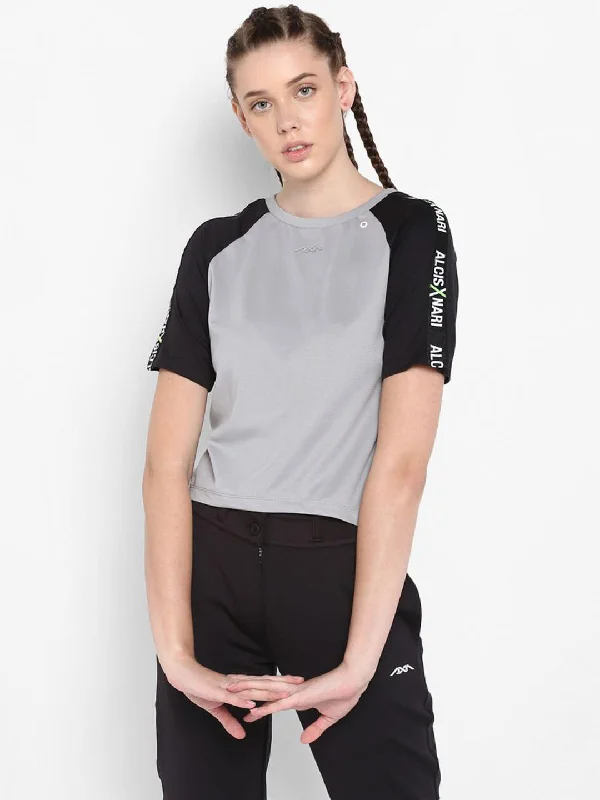 Alcis Women Printed Grey Tshirts Elasticated Padded Insulated