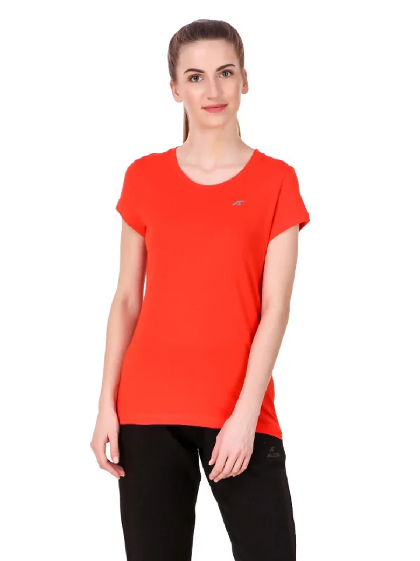 Alcis Women Solid Orange Tshirts Chenille Blend Fleece Blend Nylon Blend
