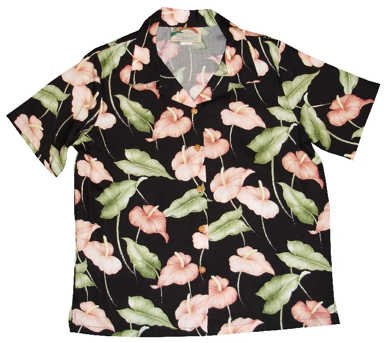 Anthurium Garden Women's Hawaiian Camp Shirt Front Pockets Side Pockets Patch Pockets Anthurium Garden Women's Hawaiian Camp Shirt Front Pockets Side Pockets Patch Pockets