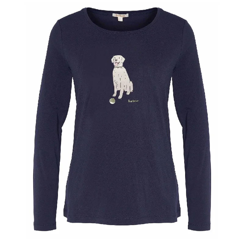 Barbour Womens Hedley L/ S T-Shirt Navy Hooded Caped Shawl Collar