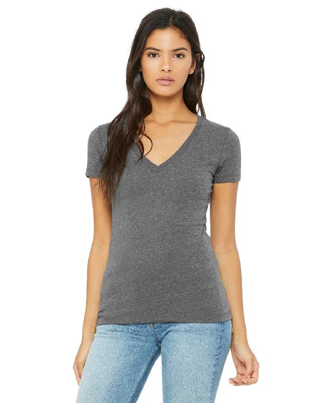 Bella+Canvas Ladies Deep V-Neck T-Shirt | Deep Heather Modern Contemporary Chic