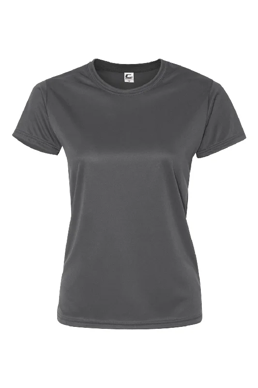 C2 Sport Womens Performance Moisture Wicking Short Sleeve Crewneck T-Shirt - Graphite Grey Striped Floral Plaid C2 Sport Womens Performance Moisture Wicking Short Sleeve Crewneck T-Shirt - Graphite Grey Striped Floral Plaid