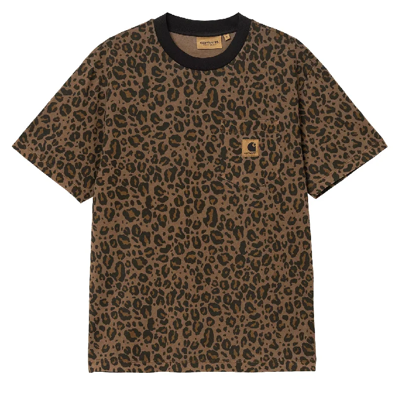 Carhartt WIP Womens S/S Leo Pocket T-Shirt Camo Leo Tamarind Garment Dyed Mesh Canvas Denim