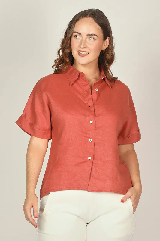 Carmen Linen Shirt in Desert Rose Real Fur Shearling Chenille
