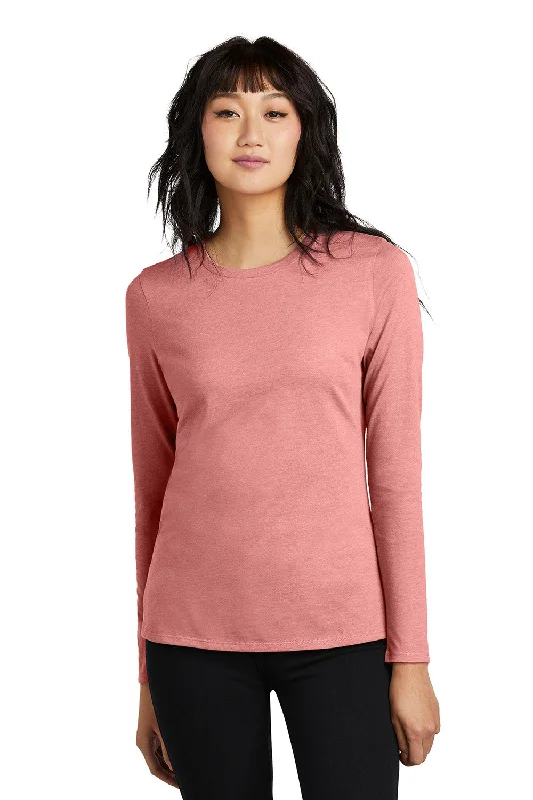 District Womens Perfect Blend CVC Long Sleeve Crewneck T-Shirt - Blush Pink Frost - New Collared Crew Neck Turtle Neck