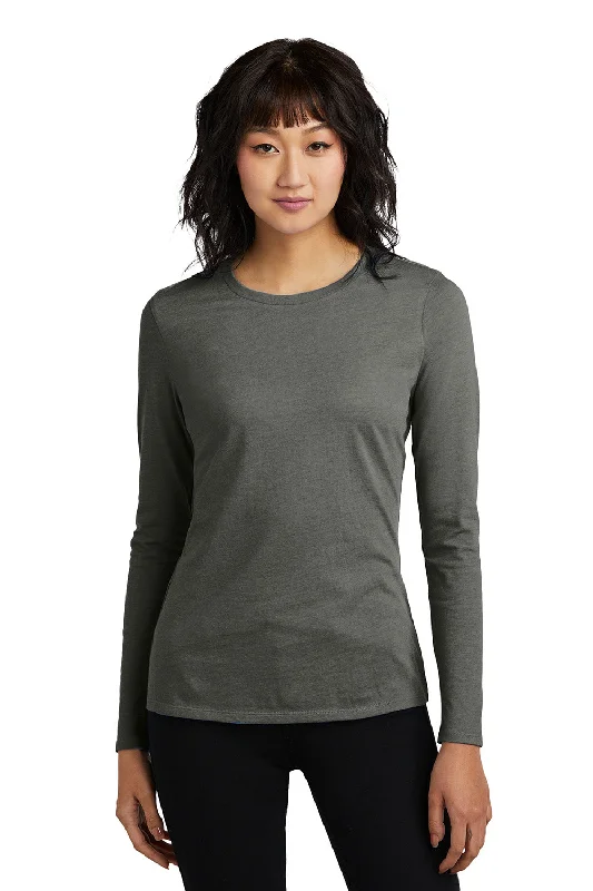 District Womens Perfect Blend CVC Long Sleeve Crewneck T-Shirt - Heather Charcoal Grey - New Spandex Blend Rayon Blend Denim Blend