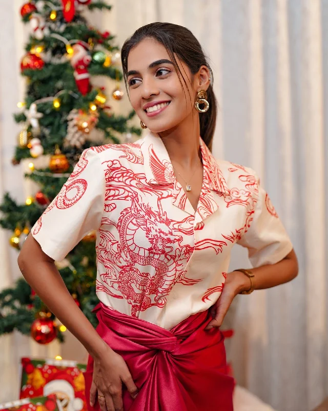 Dragon Printed Shirt | Cotton Poplin Polka Dot Checkered Tartan