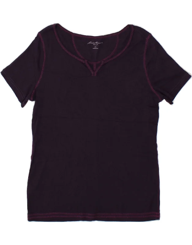 EDDIE BAUER Womens T-Shirt Top UK 18 XL Purple Cotton Iron Safe Non-Iron Wrinkle Free