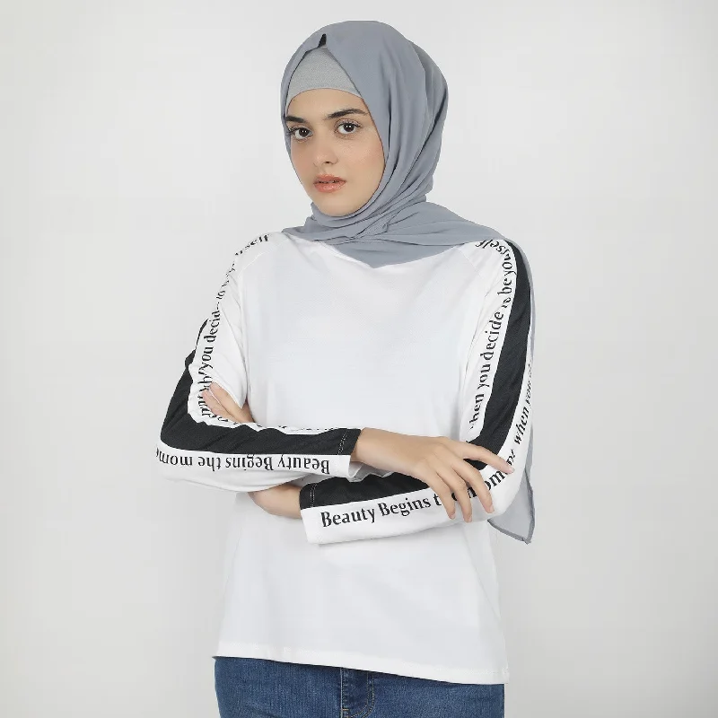 Eminent Women's Full Sleeves T-Shirt - White Hooded Caped Shawl Collar