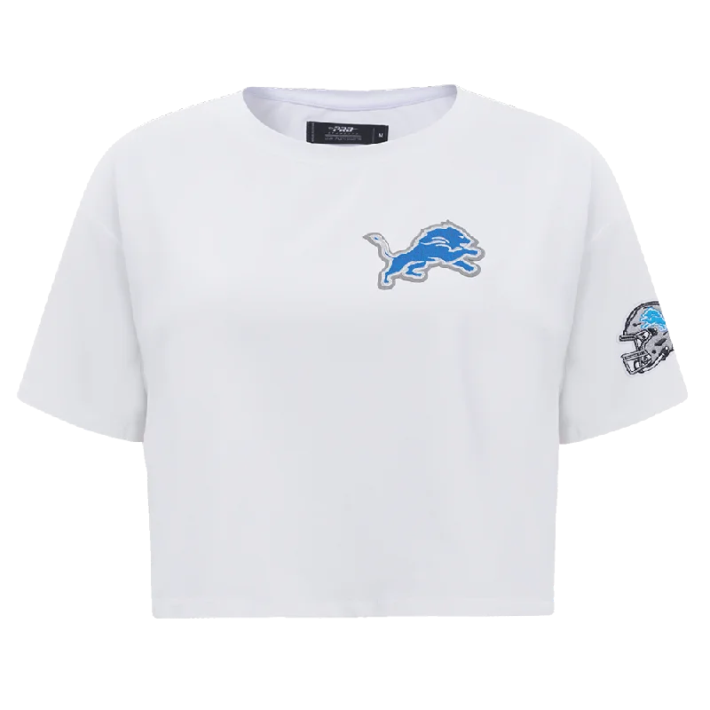 NFL DETROIT LIONS CLASSIC WOMEN'S BOXY TEE (WHITE) Asymmetrical Pockets Print