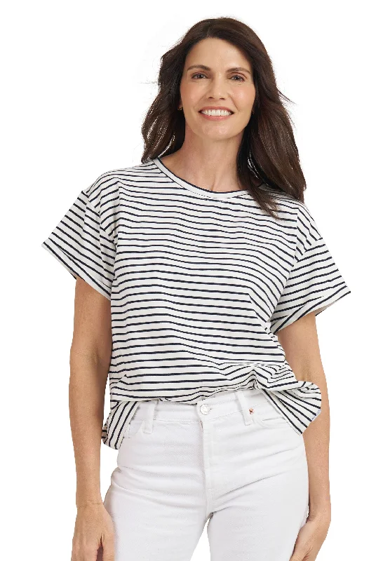 Francy Black Stripes Rolled Sleeve T-Shirt Boxy Fit Fitted Loose