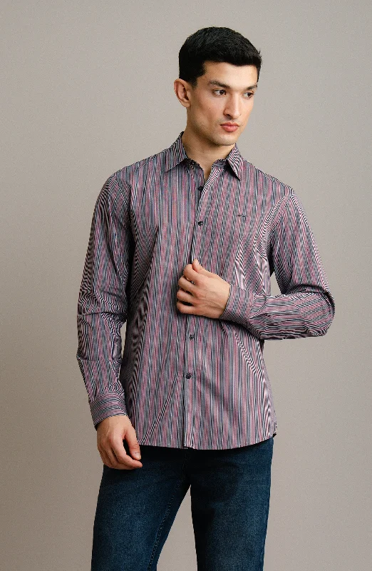 Yarn Dyed Shirt Asymmetrical Pockets Print