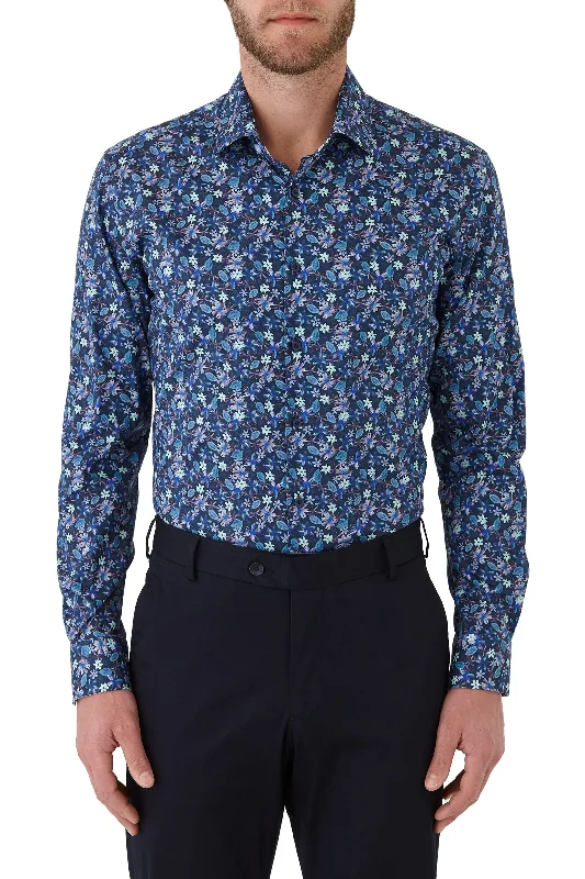 Gibson - Motion Shirt - Navy/Green Floral Graphic Embroidered Appliqued