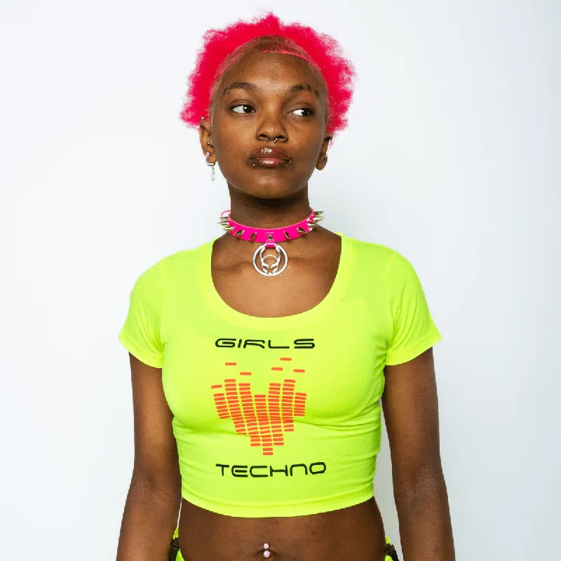 GIRLS LOVE TECHNO CROP TEE Nylon Fabric Polyester Fabric Spandex Fabric
