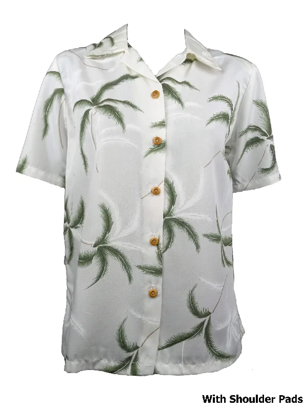 Hurricane Palm Women's Hawaiian Camp Shirt Ribbed Striped Patterned