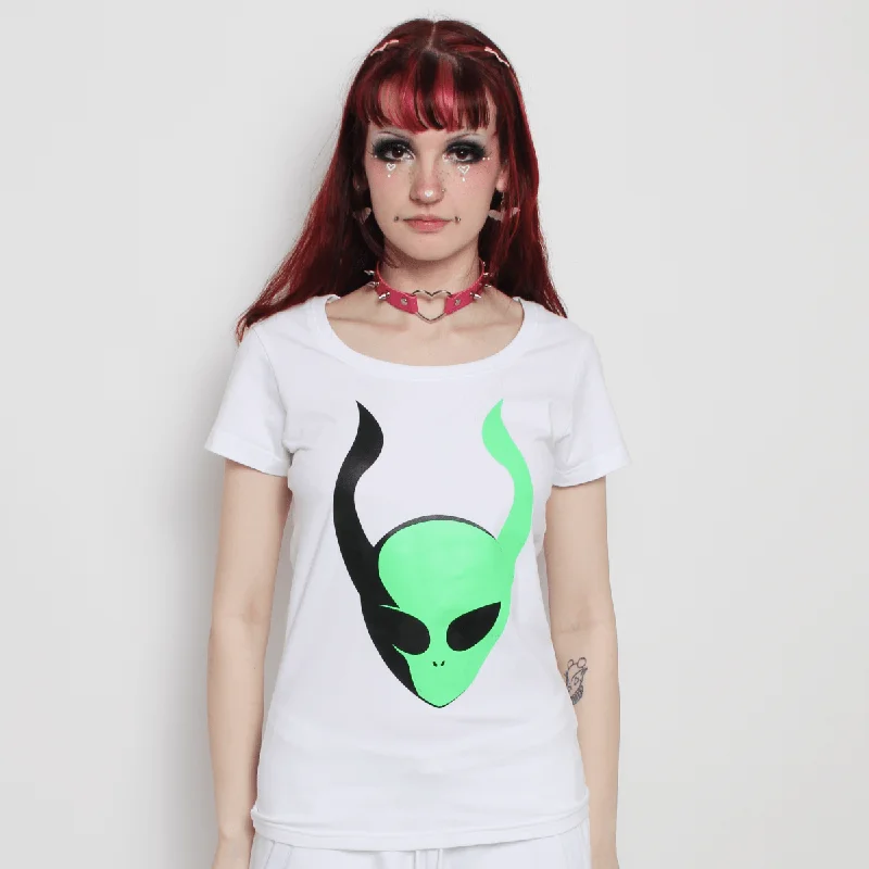 INVASION T-SHIRT WHITE WOMENS Solid Print Embellished