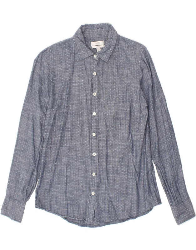 J. CREW Womens Shirt US 6 Medium Grey Polka Dot Zippered Front Buttoned Front Snap Front