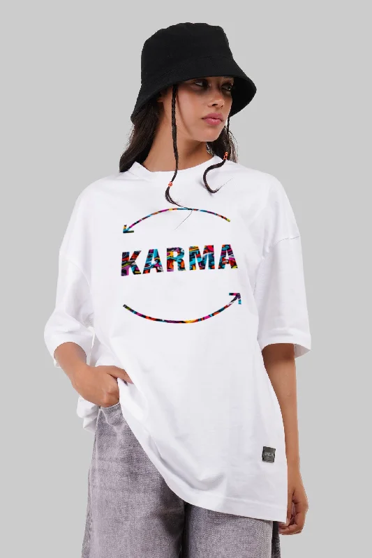 Karma White Baggy Fit T-Shirt Women Plaid T-Shirt Polka Dot Checkered