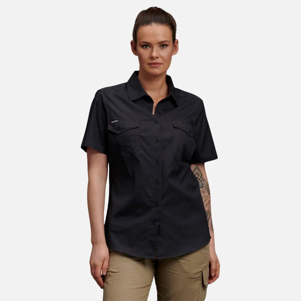 King Gee Women's Workcool 2 Lightweight Short Sleeve Work Shirt (K44205) Striped Floral Plaid