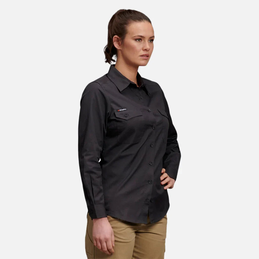 King Gee Women's Workcool 2 Long Sleeve Ripstop Work Shirt (K69880) Wool Fabric Cashmere Fabric Tweed Fabric