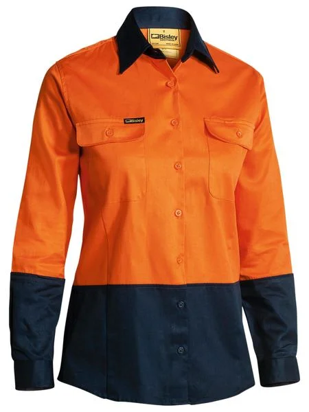 Bisley Women's Hi Vis Drill Shirt - Long Sleeve-(BL6267) Denim Fabric Leather Fabric Suede Fabric