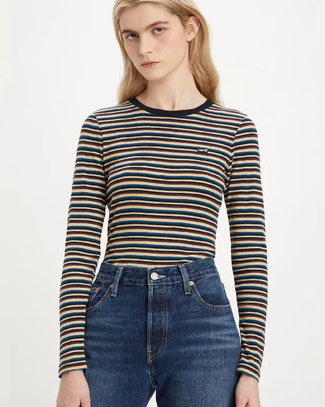 Levi's® Womens L/S Baby Tee - Reanna Stripe Caviar Anti-Shrink Durable Soft