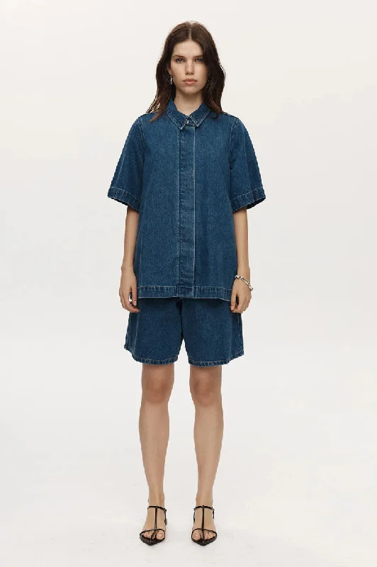 Marle Rylan Shirt - Heritage Blue Mesh Blend Leather Blend Suede Blend