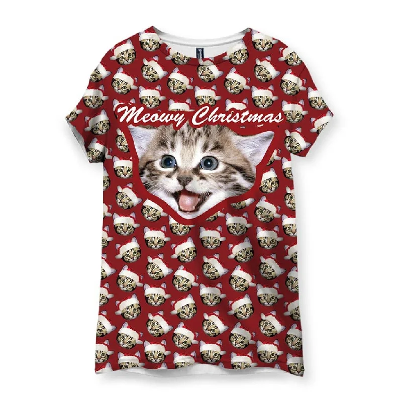 Meowy Christmas Women's T-Shirt Ribbed T-Shirt High Neck Heavyweight
