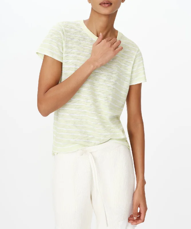 Slub Jersey with Stripe Schoolboy Short Sleeve Crew Neck Tee - Mint Tint-White Machine Wash Dry Clean Hand Wash
