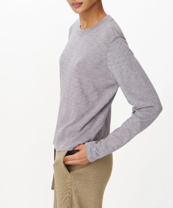 Slub Jersey Long Sleeve Crop Tee - Moon Chenille Blend Fleece Blend Nylon Blend