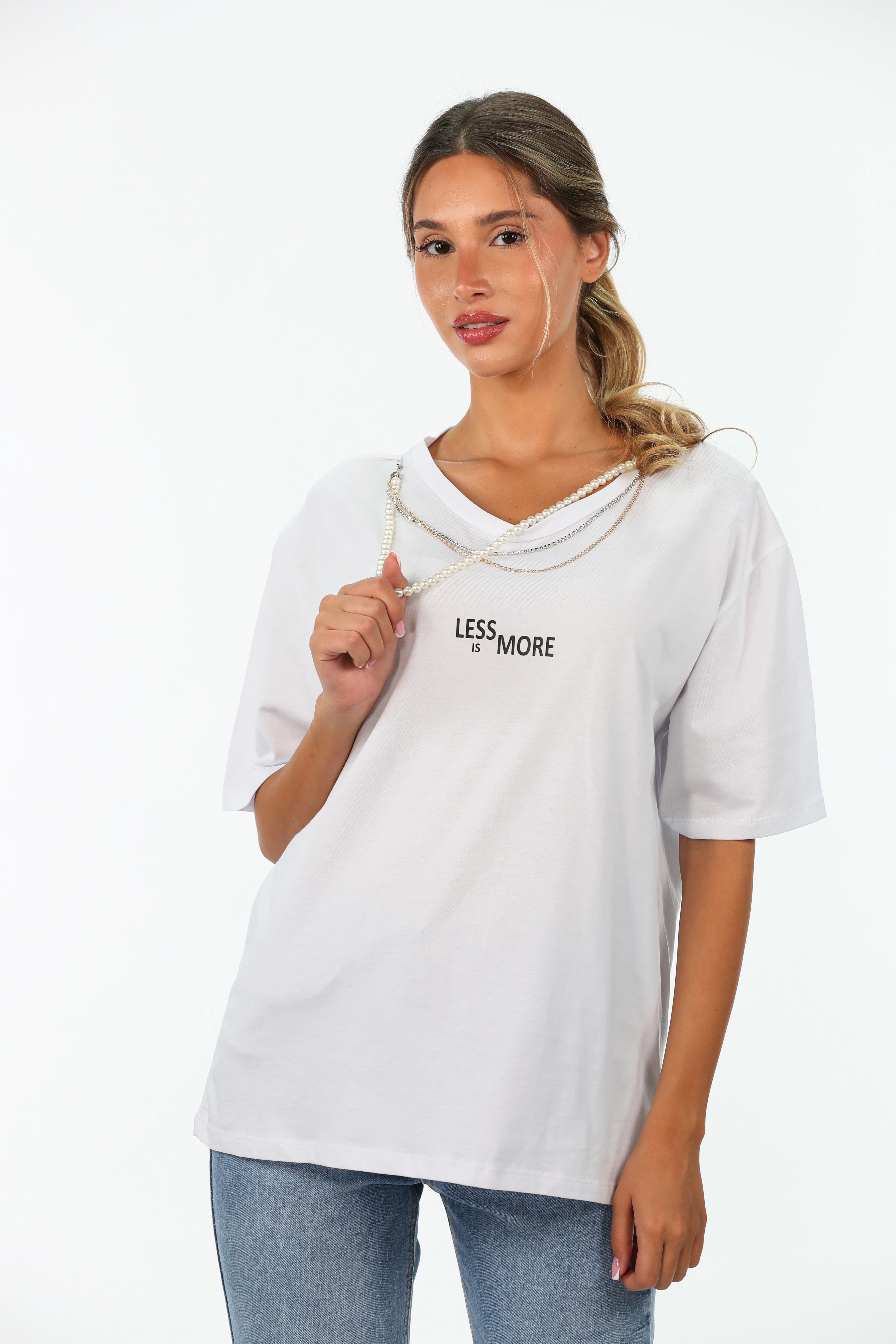Oversized White T-shirt With Necklace Design Jersey Fabric Tulle Fabric Batik Fabric Oversized White T-shirt With Necklace Design Jersey Fabric Tulle Fabric Batik Fabric
