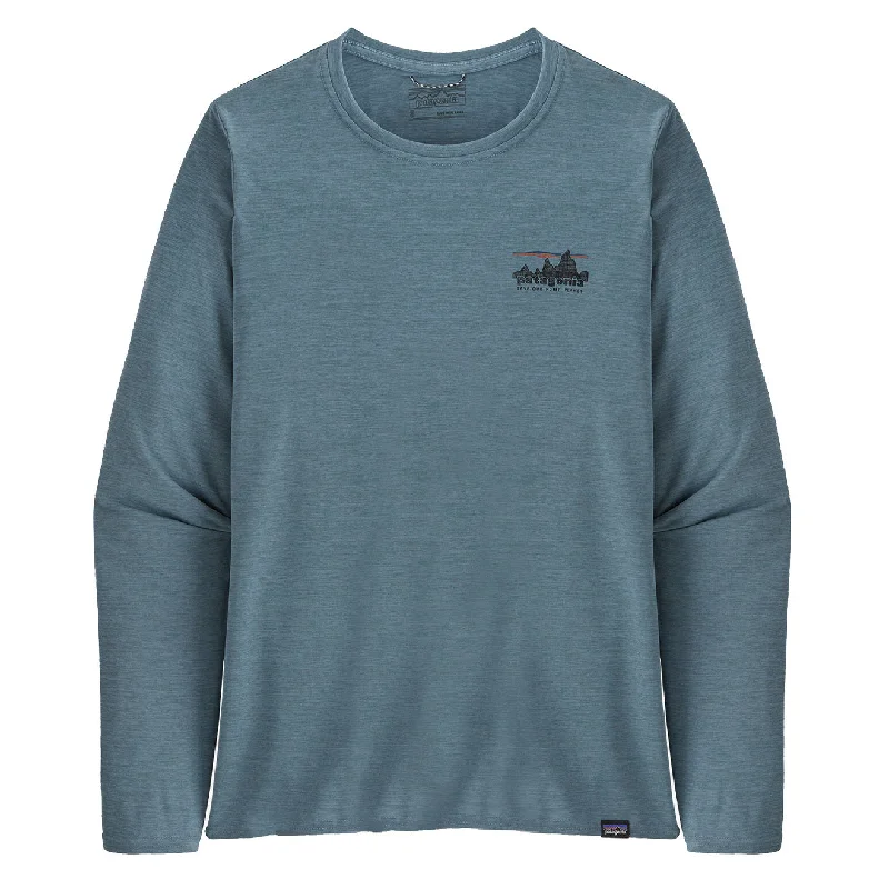 Patagonia Womens L/S Cap Cool Daily Graphic Shirt 73 Skyline / Light Plume Grey X-Dye Ribbed T-Shirt High Neck Heavyweight Patagonia Womens L/S Cap Cool Daily Graphic Shirt 73 Skyline / Light Plume Grey X-Dye Ribbed T-Shirt High Neck Heavyweight