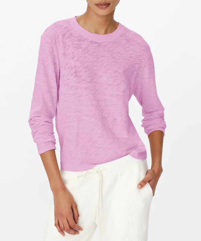 Slub Jersey Long Sleeve Crop Tee - Petunia Front Pockets Side Pockets Patch Pockets