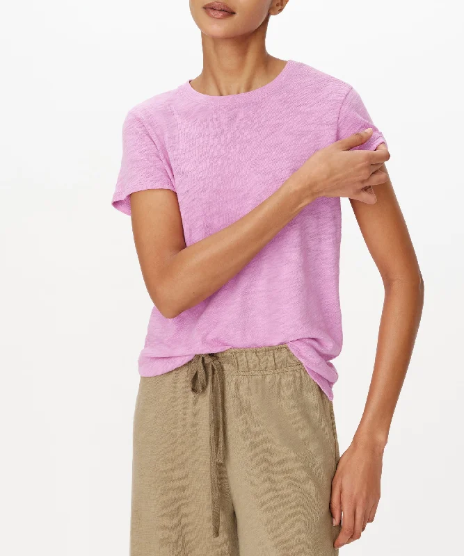 Slub Jersey Schoolboy Short Sleeve Crew Neck Tee - Petunia Zippered Buttoned Snapped