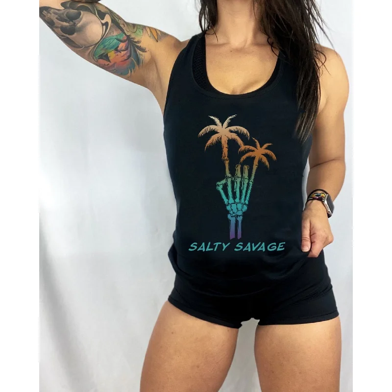 Salty Savage Ladies "Rock On" Racerback Tank white tank top