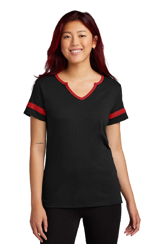 Sport-Tek Womens Halftime Notch Neck Short Sleeve T-Shirt - Black/Deep Red - New Jersey Fabric Tulle Fabric Batik Fabric