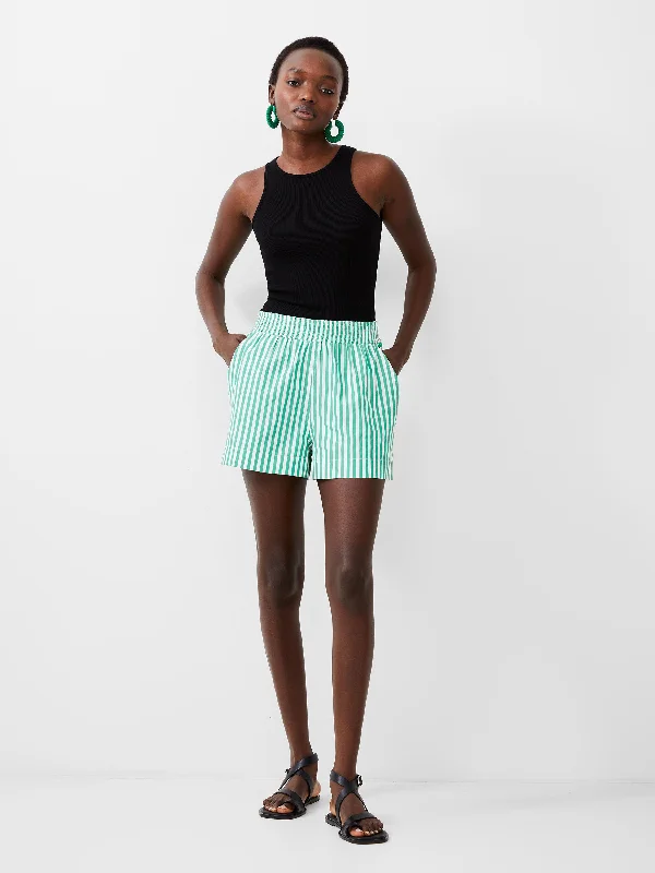 Stripe Shirting Shorts Graphic T-Shirt Round Neck Polyester