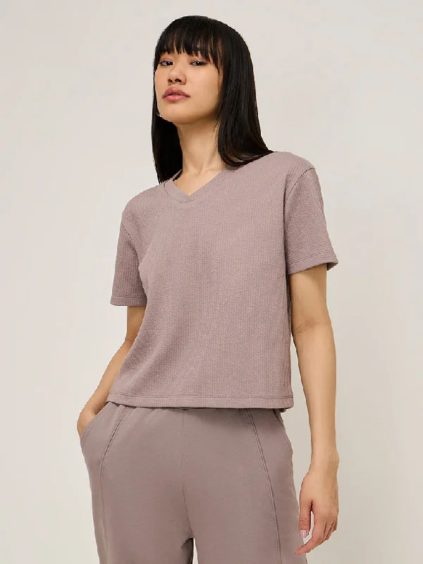 Studiofit Mauve Self-Striped Design T-Shirt Polka Dot Checkered Tartan