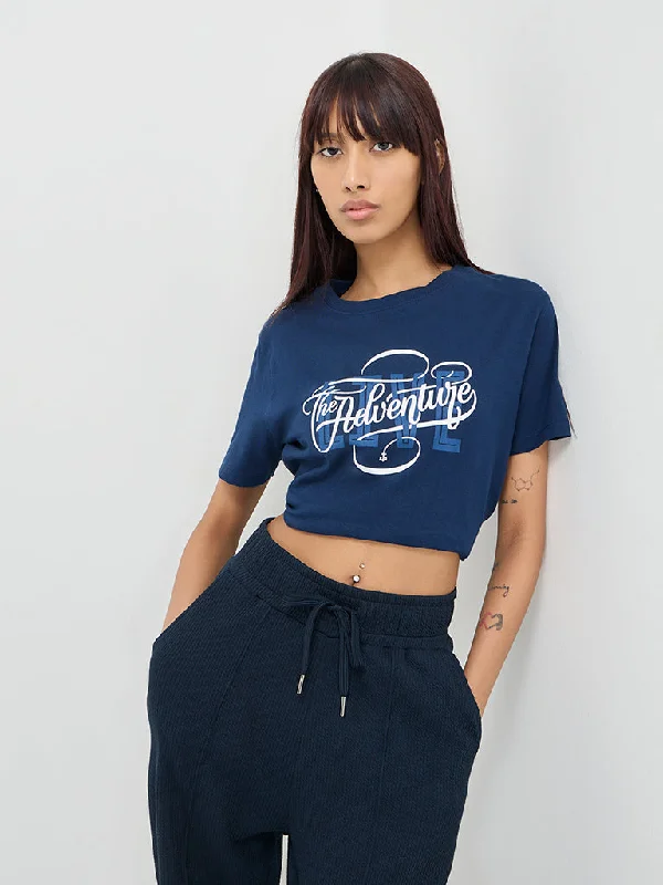 Studiofit Navy Blue Text Printed Cotton T-Shirt Wool Fabric Cashmere Fabric Tweed Fabric Studiofit Navy Blue Text Printed Cotton T-Shirt Wool Fabric Cashmere Fabric Tweed Fabric