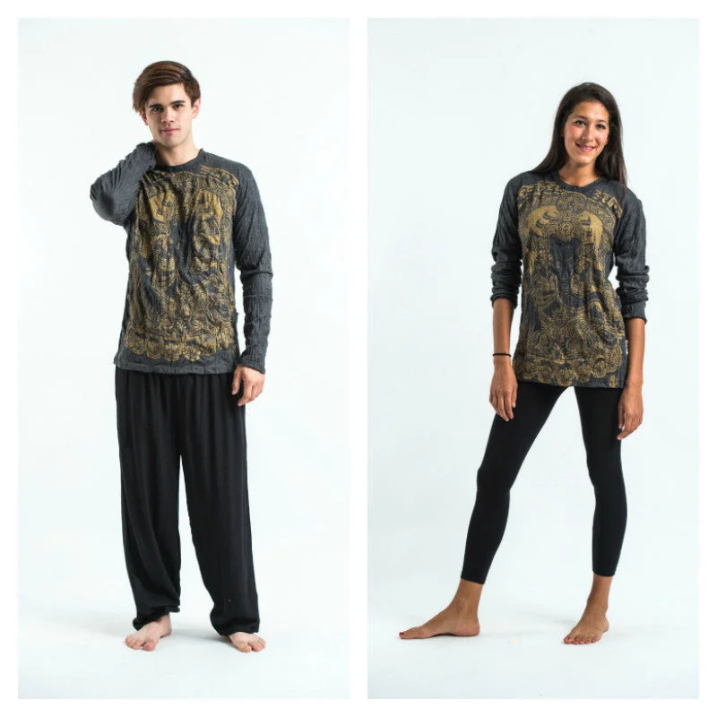 Unisex Batman Ganesh Long Sleeve T-Shirt in Gold on Black Welt Pockets Slit Pockets Flap Pockets Unisex Batman Ganesh Long Sleeve T-Shirt in Gold on Black Welt Pockets Slit Pockets Flap Pockets