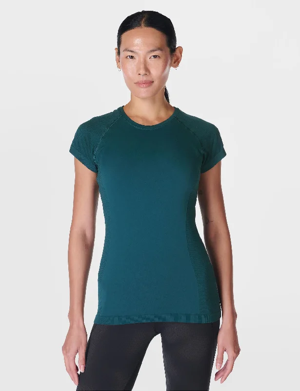 Athlete Seamless Gym T-Shirt - Deep Green Striped Floral Plaid