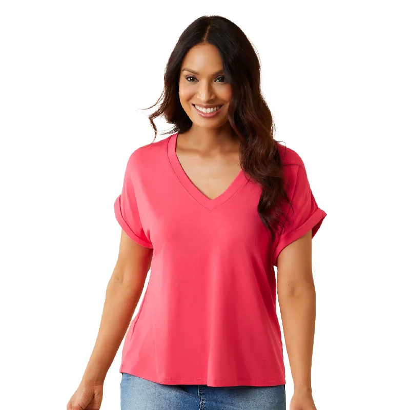 Tommy Bahama Women's Kauai Jersey V-Neck T-Shirt - Paradise Pink Sequined Glittery Shiny