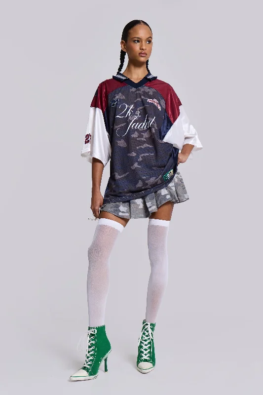 Touchdown Collar Football Shirt Solid Color Striped Floral