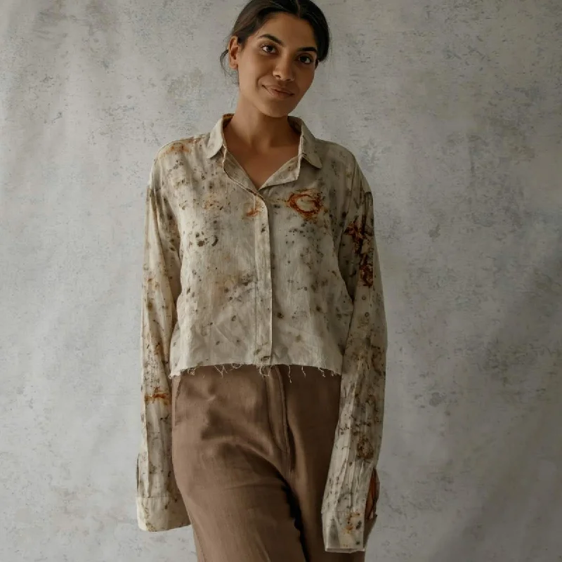 True Spring | Crop Shirt Spandex Blend Rayon Blend Denim Blend