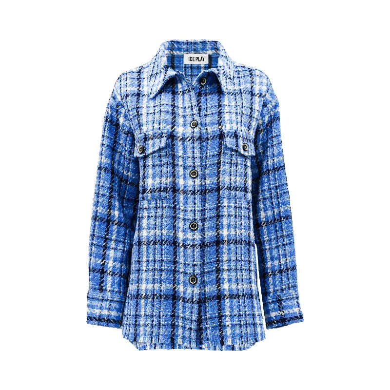 Ice Play Women's Blue & White Shirt Beaded Sequined Faux Fur