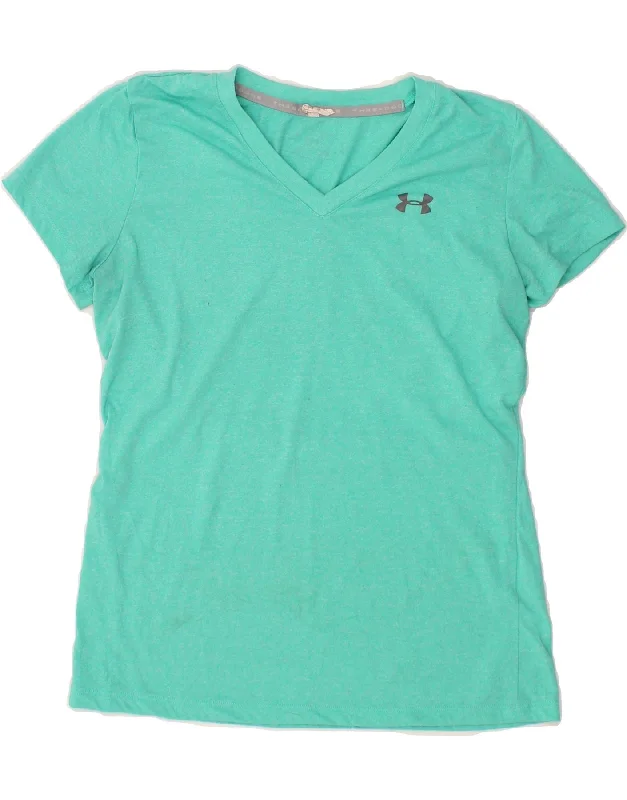 UNDER ARMOUR Womens T-Shirt Top UK 10 Small Turquoise Polyester Lace Blend Ribbed Blend Corduroy Blend UNDER ARMOUR Womens T-Shirt Top UK 10 Small Turquoise Polyester Lace Blend Ribbed Blend Corduroy Blend