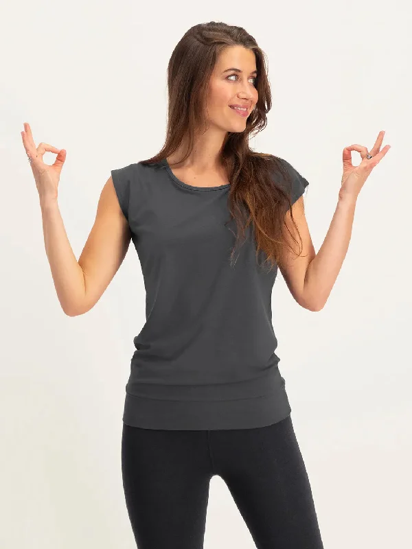 Urban Goddess Asana Yoga Tee - Ash Notch Collar Peter Pan Collar Cowl Neck