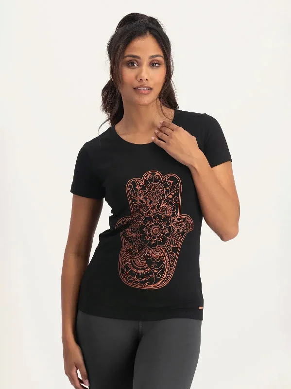 Urban Goddess Hamsa Core Yoga Tee - Onyx Black Mesh Fabric Canvas Fabric Denim Fabric