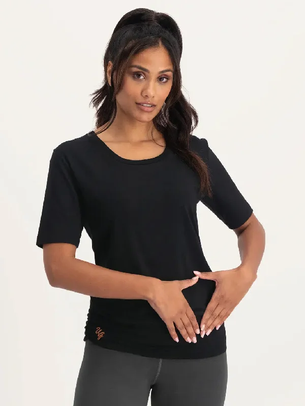 Urban Goddess Kami Yoga Tee - Onyx Black Basic T-Shirt Crew Neck Short Sleeve